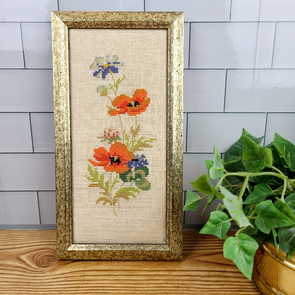 Vintage cross stitch framed artwork